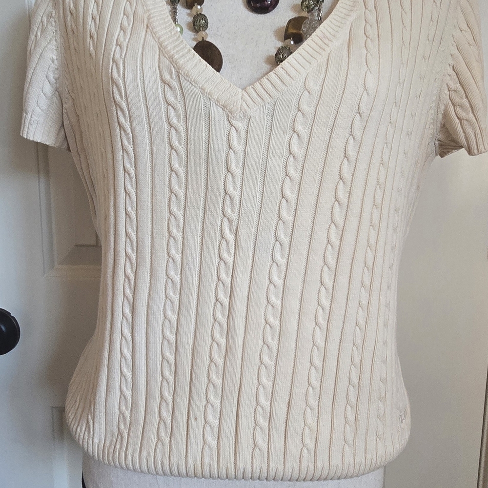 Izod Women's V-Neck Cable Knit Sweater - Cream